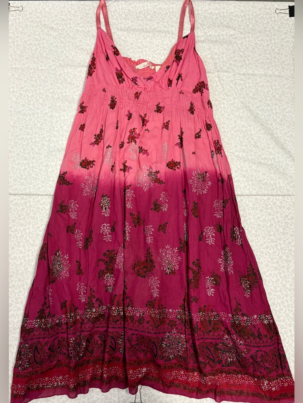 Derek Heart Women's M Cotton Woven Midi Sundress V-Neck Strappy Pink Floral